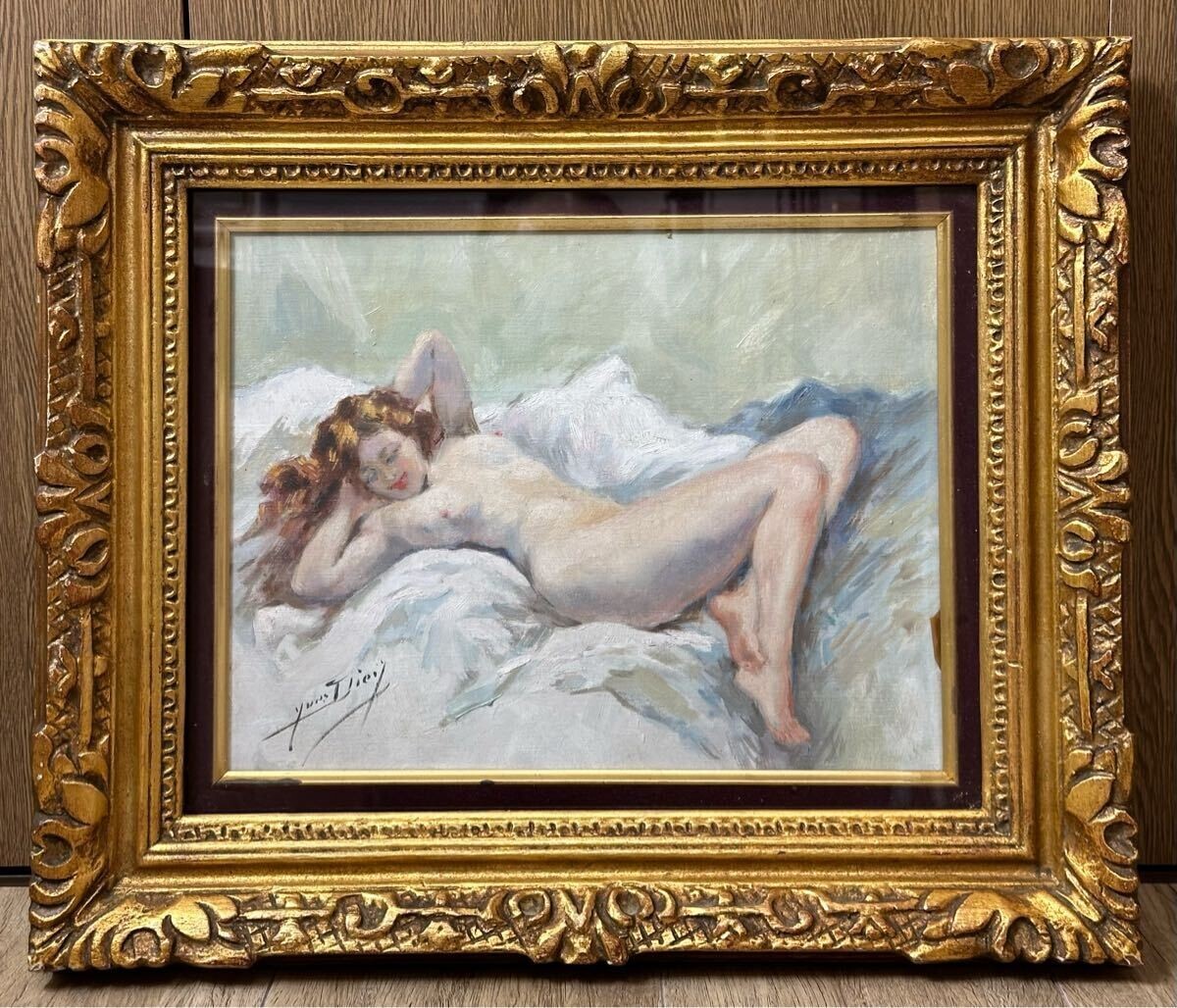 Yves Diey (French) Signed Original Painting Oil On Canvas Framed - Nude Girl