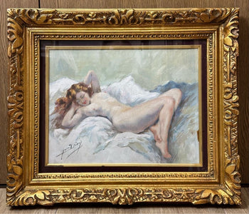 Yves Diey (French) Signed Original Painting Oil On Canvas Framed - Nude Girl