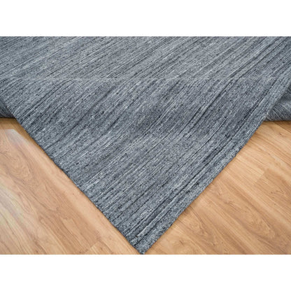 10'1"X10'1" Gray Soft Wool Hand Loomed Modern Striae Design Square Rug