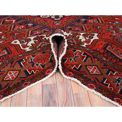 7'9"X11' Red Worn Wool Hand Knotted Semi Antique Zoroastrian Heris Rug