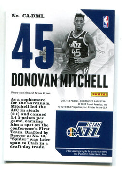 Donovan Mitchell 2017-18 Panini Chronicles Autographed Card 47/49 #Cadml