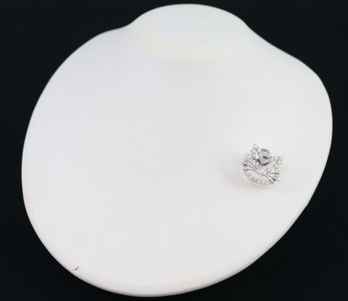 White Opal Cat Brooch 18K 750 White Gold