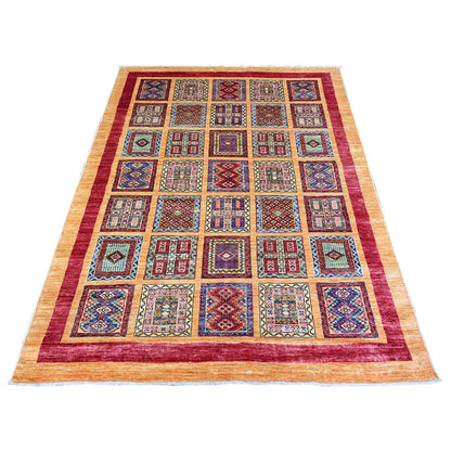 4'10"X6'3" Ochre Brown Wool Afghan Super Kazak Hand Knotted Rug
