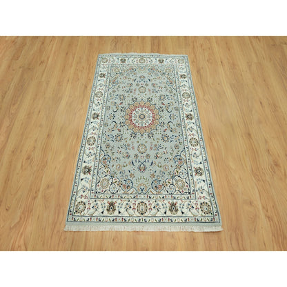 4'X6'2" Gray Hand Knotted Nain Design 250 Kpsi Soft Wool Rug