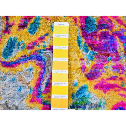 3'X10' Silk With Text Wool The Lava Design Wide Runner Hand Knotted Rug