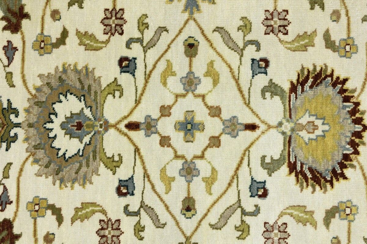 Hand-Knotted Cream Floral Design Osh Chobi Rug