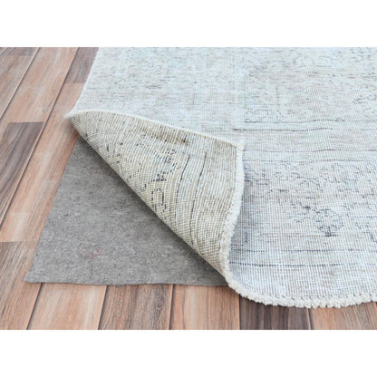 7'1"X10'8" Gray Old Farsian Hand Knotted Worn Down Wool Distressed Rug