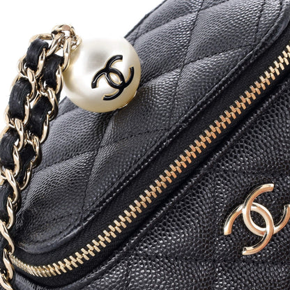 Chanel Classic Pearl Vanity Case With Chain Quilted Caviar Mini