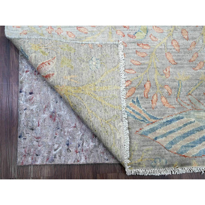 4'X15'9" Gray Wool Afghan Peshawar Birds Design Hand Knotted Runner Rug