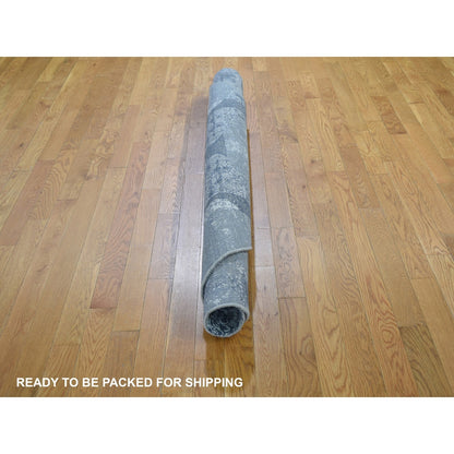 6'1"X6'1" Gray Wool And Pure Silk Jewellery Design Hand Knotted Round Rug