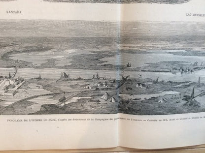 1867 Paris Exposition Wood Engraving Suez Canal Construction Panorama Original