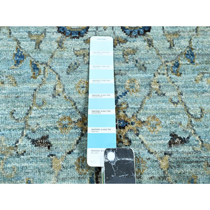 2'6"X29'10" Blue Hand Knotted Flower Vines Design Pure Wool Xl Runner Rug