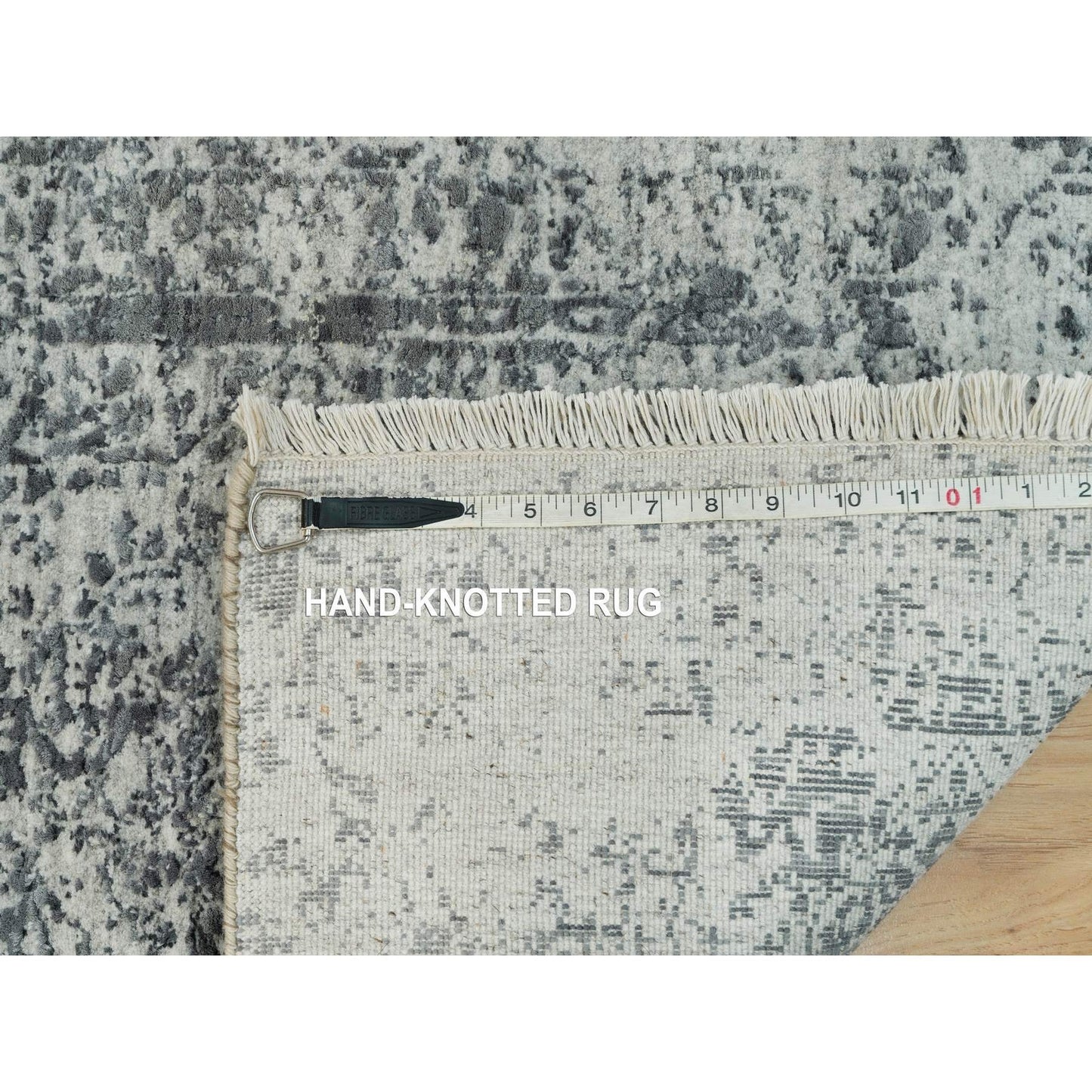 2'X3' Gray Broken Zoroastrian Hand Knotted Design Wool And Silk Mat Rug