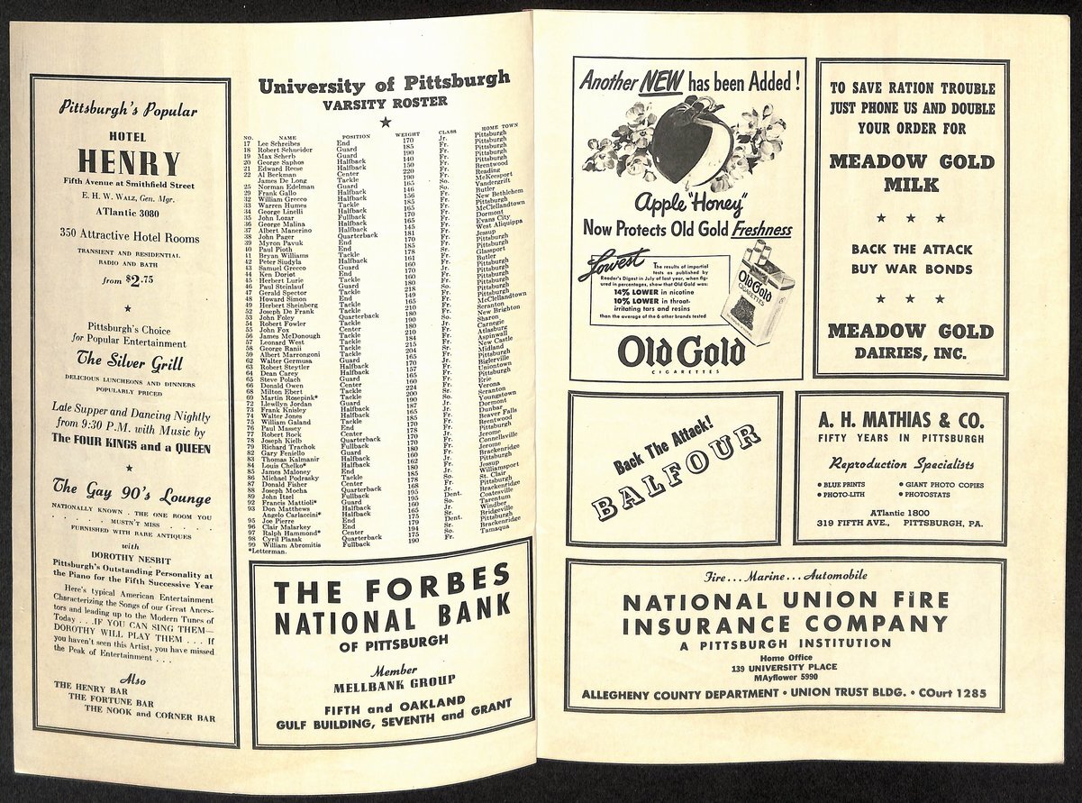 1943 Pitt Vs Notre Dame Rare Vintage College