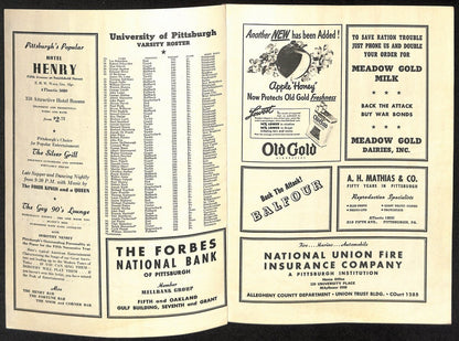 1943 Pitt Vs Notre Dame Rare Vintage College