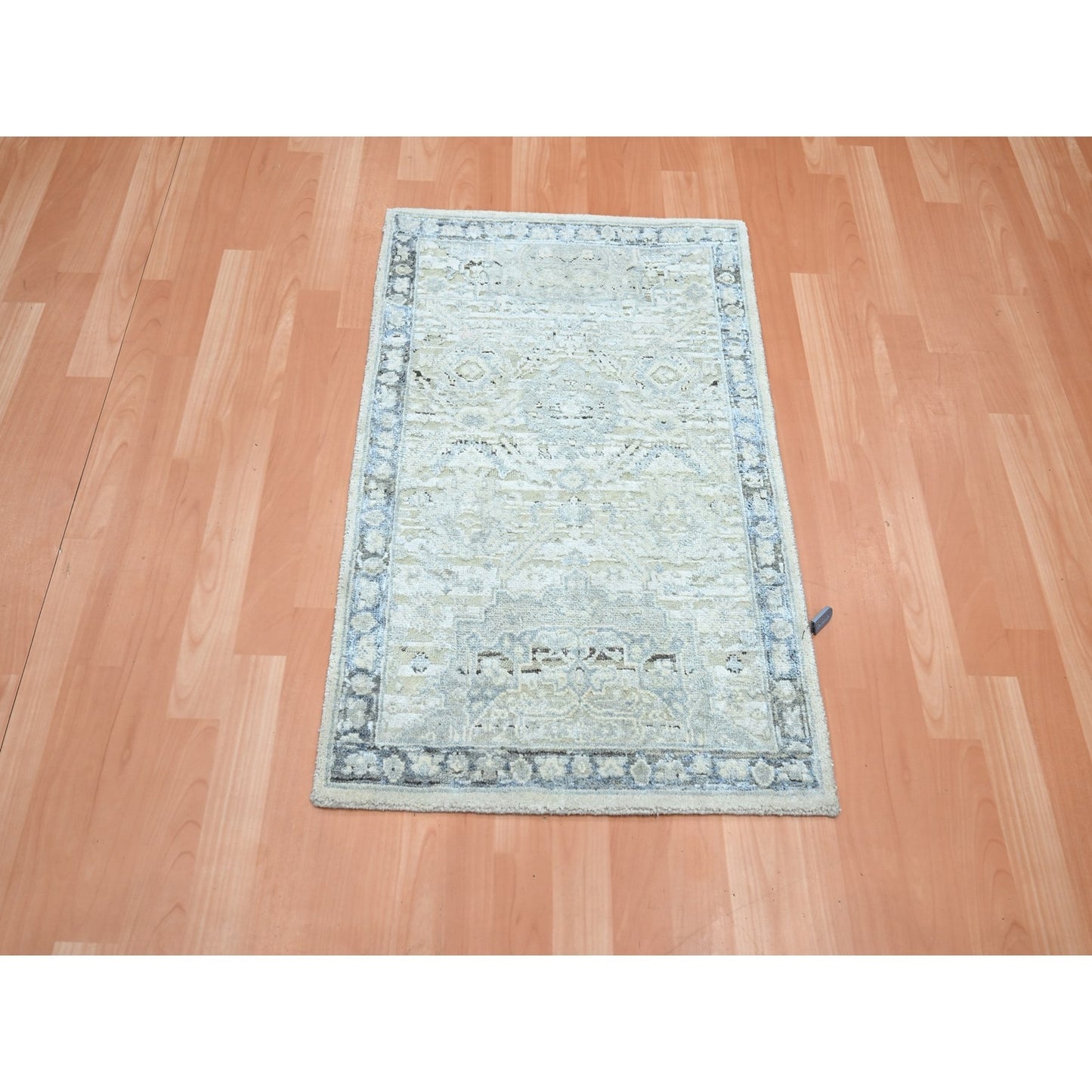 2'1"X3'2" Gray Silk And Oxidized Wool Oushak Design Hand Knotted Mat Rug