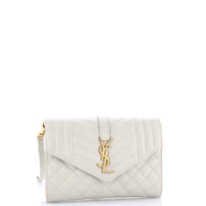 Saint Laurent Classic Monogram Envelope Wristlet Clutch Mixed Matelasse Leather
