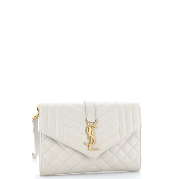 Saint Laurent Classic Monogram Envelope Wristlet Clutch Mixed Matelasse Leather
