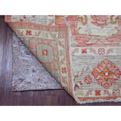 6'2"X9'1" Pink Afghan Angora Oushak Leaf Pattern Hand Knotted Wool Rug