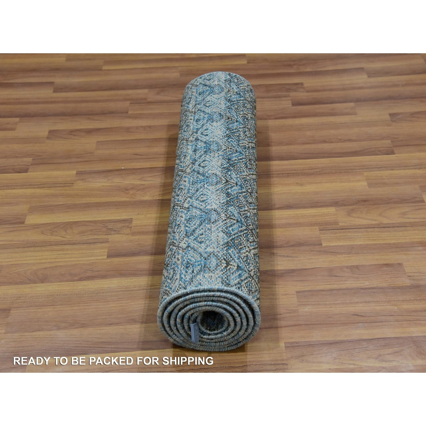 Rug 2'6"x8' Blue Hand Knotted Kohinoor Herrita Diamond Shape Wool Runner