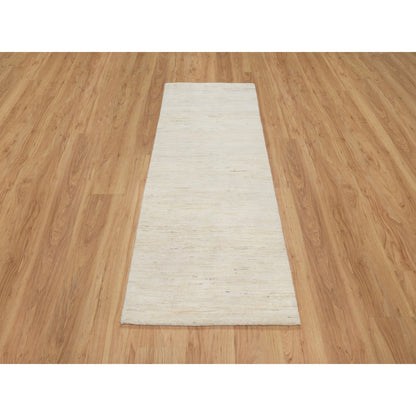 2'5"X5'10" White Wool Hand Knotted Lori Buft Gabbeh Modern Runner Rug
