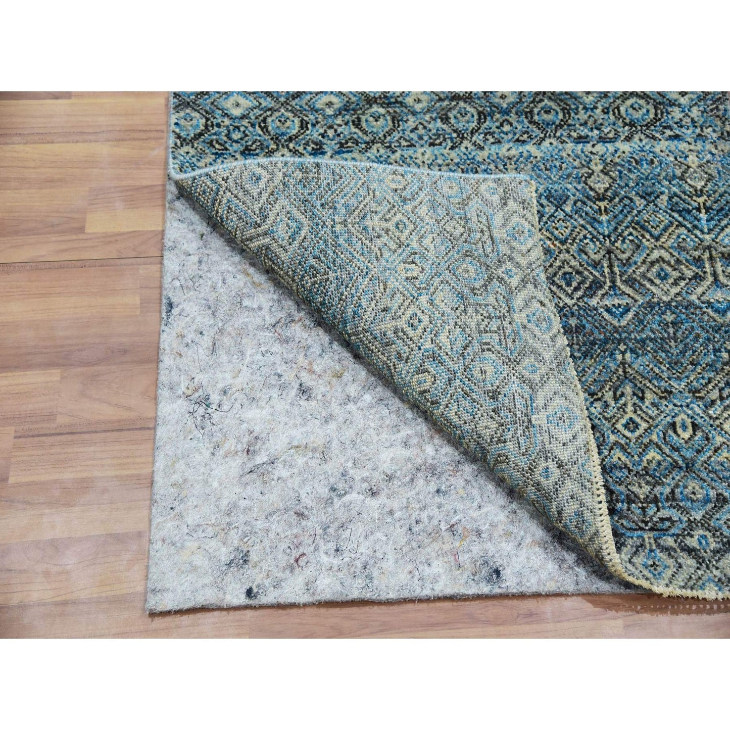 Rug 2'6"x8' Blue Hand Knotted Kohinoor Herrita Diamond Shape Wool Runner