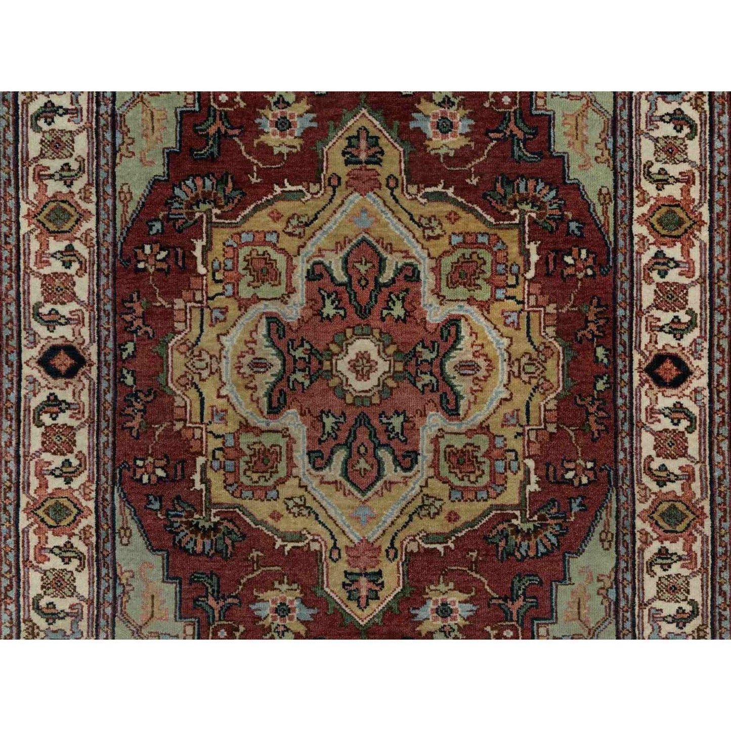 3'X5'1" Red Antiqued Heris Re-Creation Hand Knotted New Zealand Wool Rug