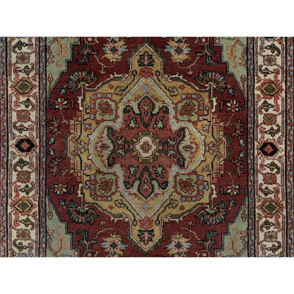 3'X5'1" Red Antiqued Heris Re-Creation Hand Knotted New Zealand Wool Rug