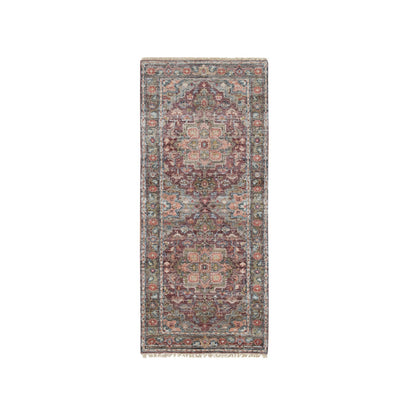 2'7"X6' Light Burgundy Wool Hand Knotted Runner Soft Pile Oriental Rug