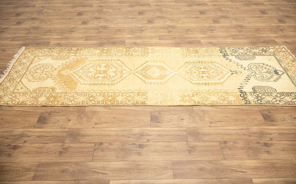 Handmade tribal rug kitchen carpet semi antique muted oriental runner 3x10 ft