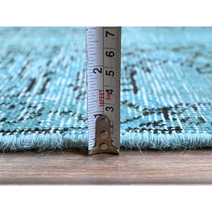 2'3"X6'2" Blue Overdyed Vintage Zoroastrian Hand Knotted Wool Runner Rug