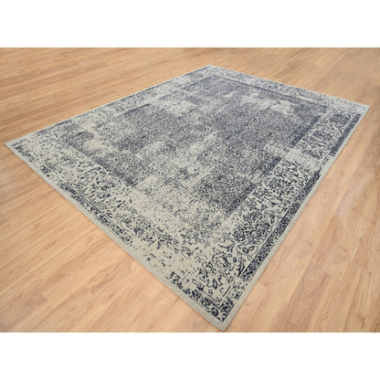 9'1"X12' Hand Loomed Light Gray Fine Jacquard Wool And Art Silk Rug