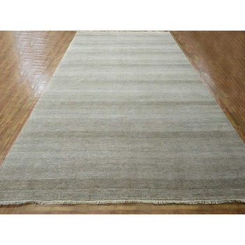 10'X14' Brown Modern Grass Design Wool And Silk Hand Knotted Oriental Rug