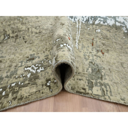 7'10"X10'2" Beige Pure Wool Abstract With Galaxy Design Hand Knotted Rug