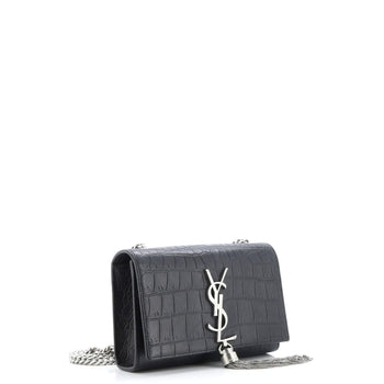 Saint Laurent Classic Monogram Tassel Crossbody Bag Crocodile Embossed Leather