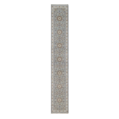 2'7"x16'2" Light Blue Nain 250 KPSI Hand Knotted Wool and Silk Runner Rug