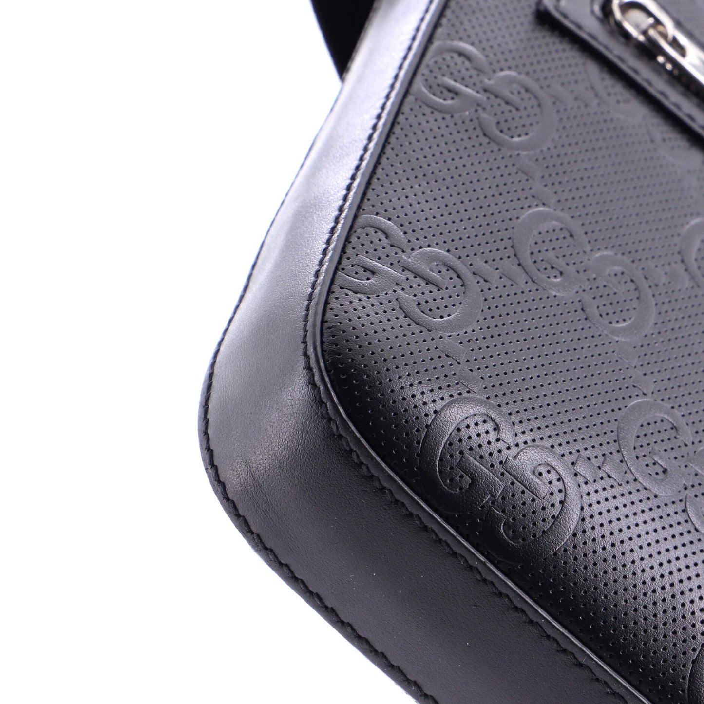 Gucci Front Zip Messenger Gg Embossed Perforated Leather Small
