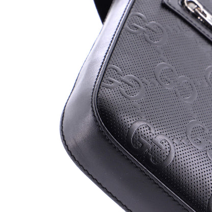 Gucci Front Zip Messenger Gg Embossed Perforated Leather Small