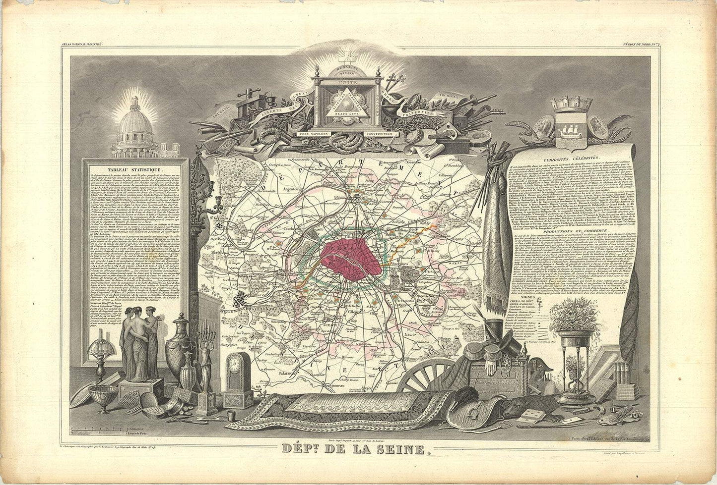 Victor Levasseur Department Of The Seine " Lithograph 1846 Other