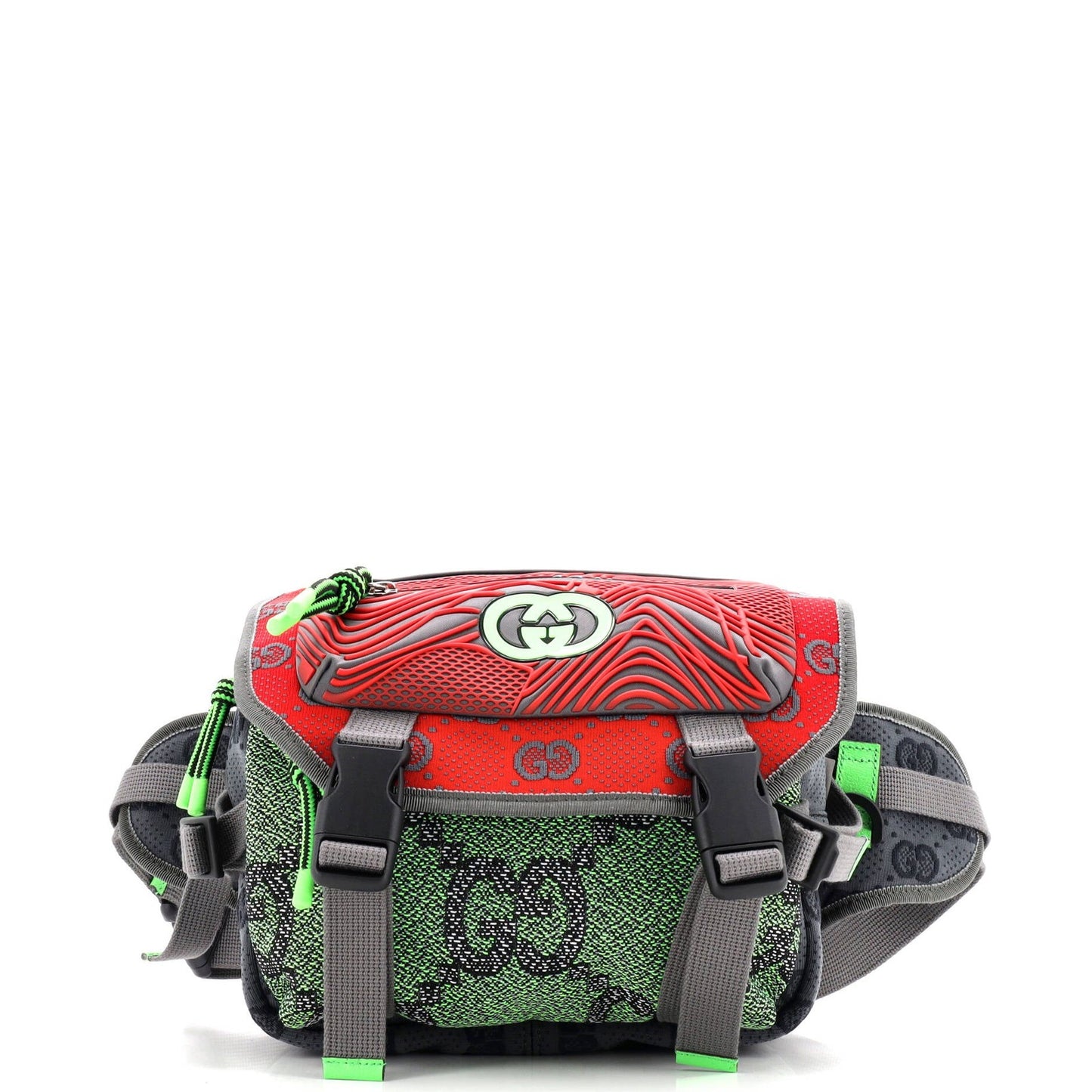 Gucci Buckle Flap Chest Strap Backpack Gg Fabric With Rubber