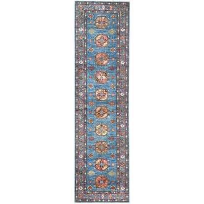2'7"X9'9" Steel Blue Afghan Super Kazak Wool Hand Knotted Oriental Rug