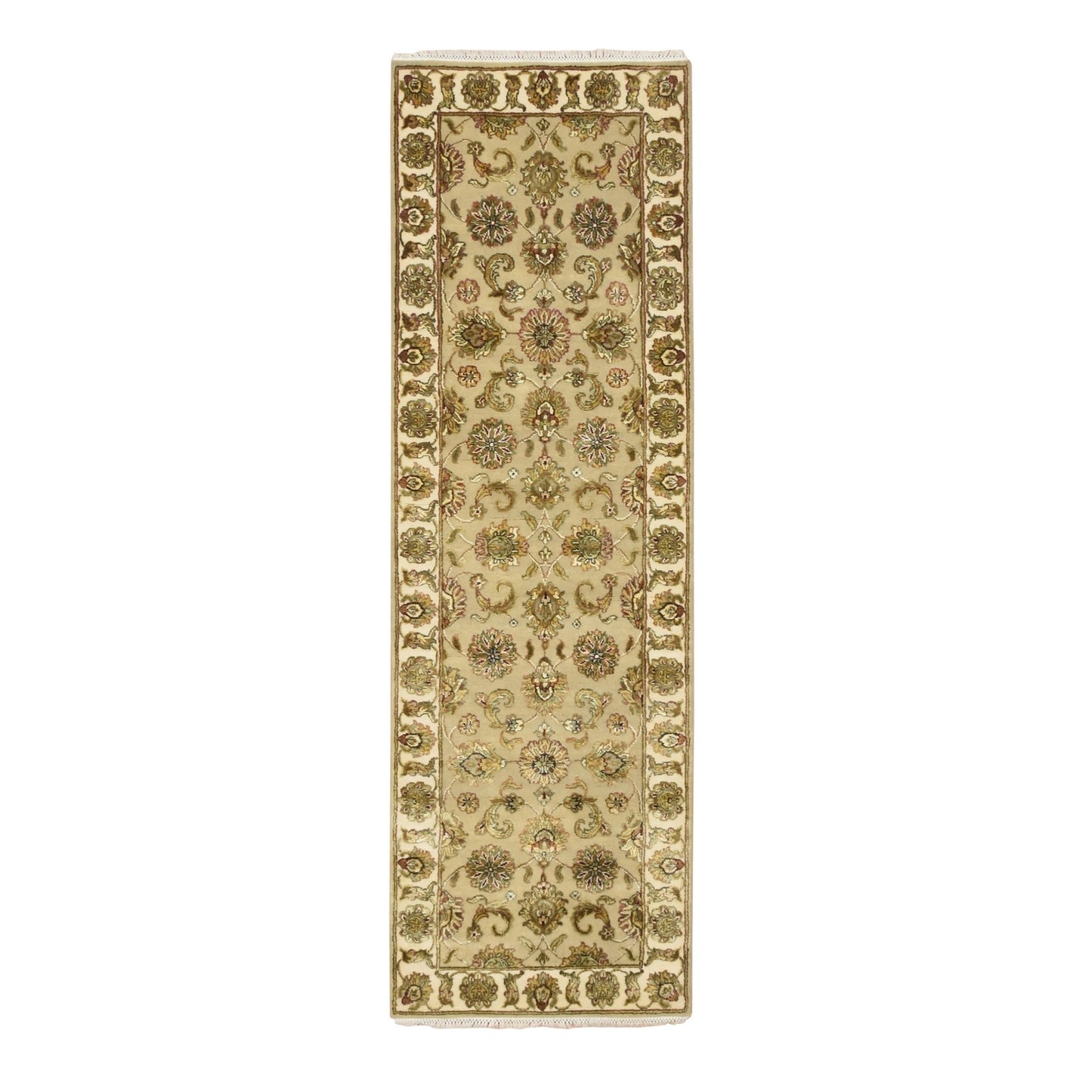 2'6"X8' Brown Rajasthan Leaf Design Hand Knotted Wool & Silk Runner Rug