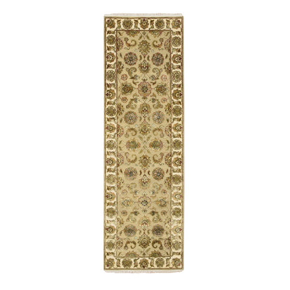 2'6"X8' Brown Rajasthan Leaf Design Hand Knotted Wool & Silk Runner Rug