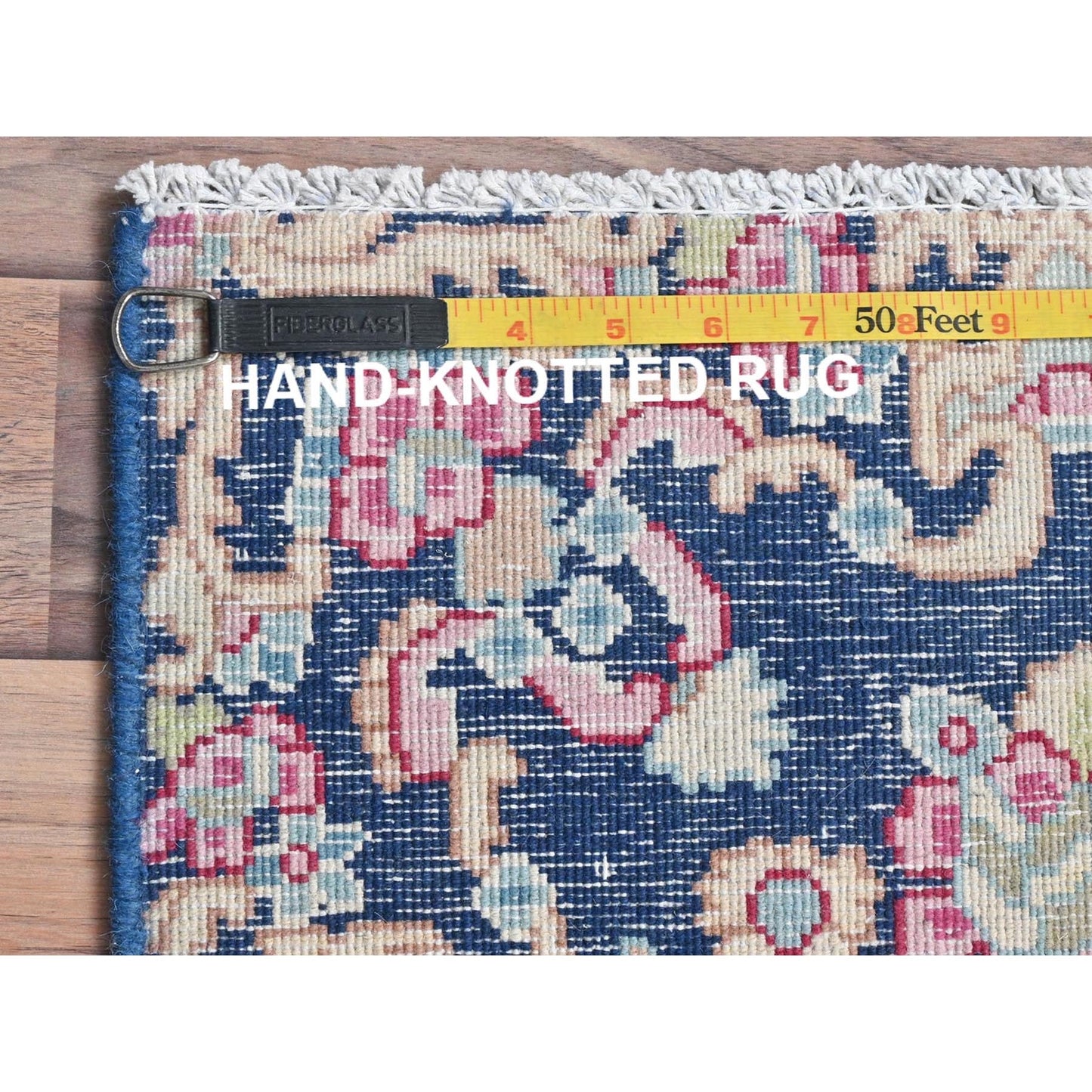 1'7"X1'7" Blue Worn Wool Hand Knotted Vintage Farsian Karman Square Rug