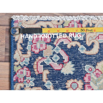 1'7"X1'7" Blue Worn Wool Hand Knotted Vintage Farsian Karman Square Rug