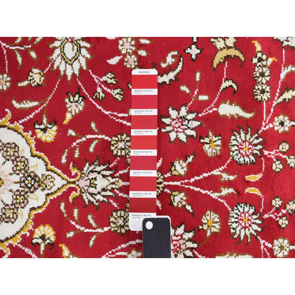 10'9"X10'9" Fire Brick Red Hand Knotted Silken 300 Kpsi Round Rug