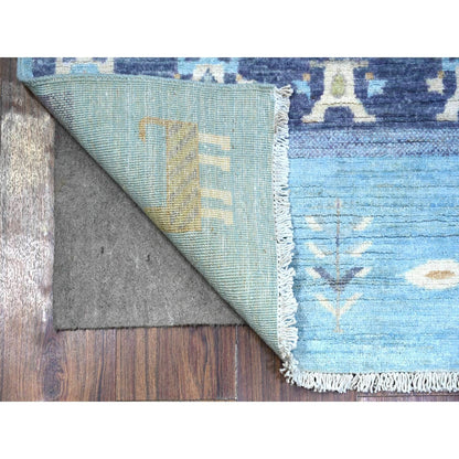 2'8"X11' Blue Fine Kashkuli Gabbeh Soft Wool Hand Knotted Rug