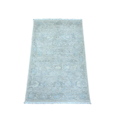 1'9"X3' Gray Hand Knotted Mahal Design Washed Out Wool Mat Oriental Rug