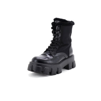 Prada Monolith Combat Boots Nylon And Leather With Shearling