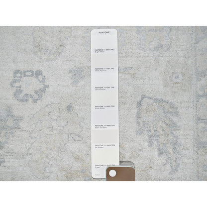 8'2"X10'1" White Wash Peshawar With Leaf Design, Hand Knotted Pure Wool Rug
